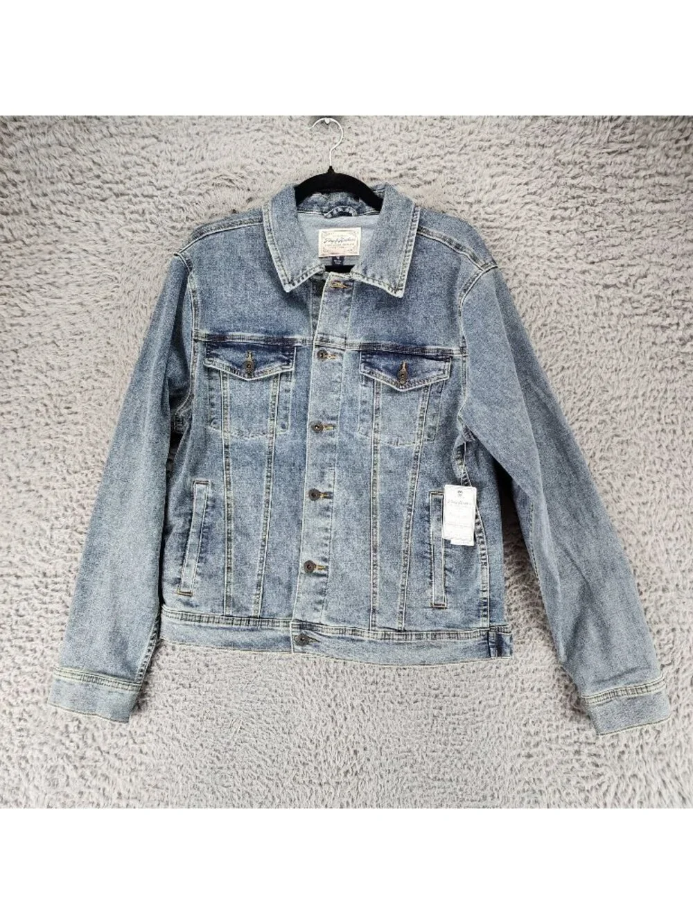 Flag & Anthem Jacket Mens Medium Blue Button Up Stretch Denim Trucker *NWT*